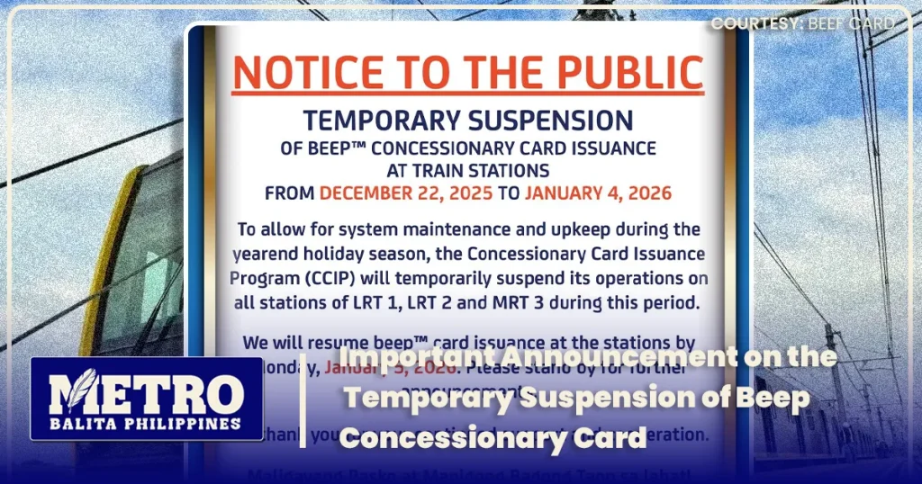 Important Announcement on the Temporary Suspension of Beep Concessionary Card