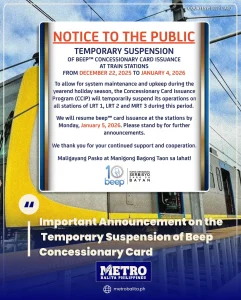 image of important announcement on the temporary suspension of beep concessionary card