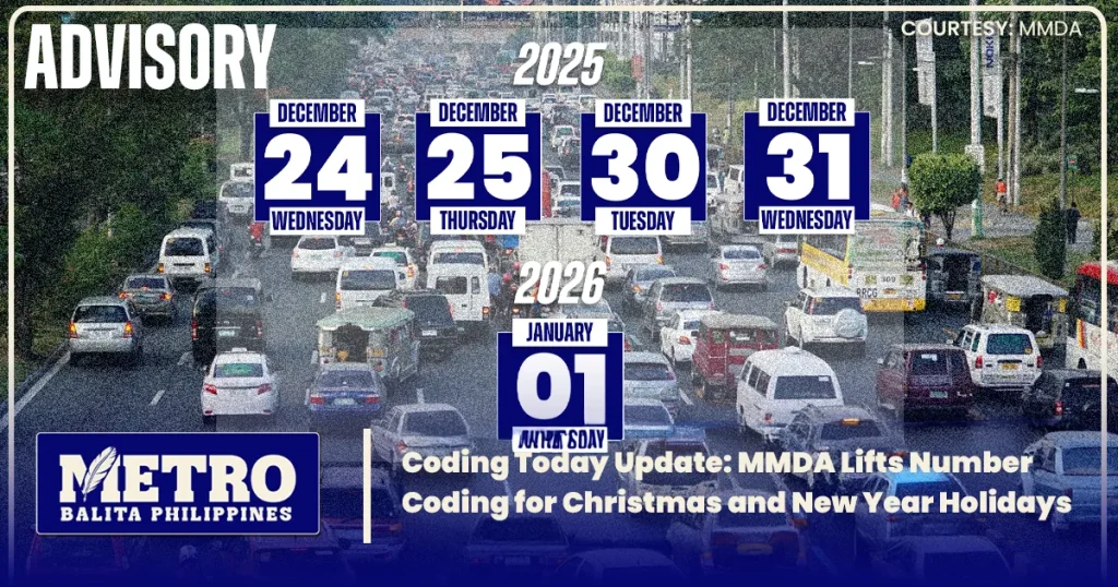 Coding Today Update: MMDA Lifts Number Coding for Christmas and New Year Holidays