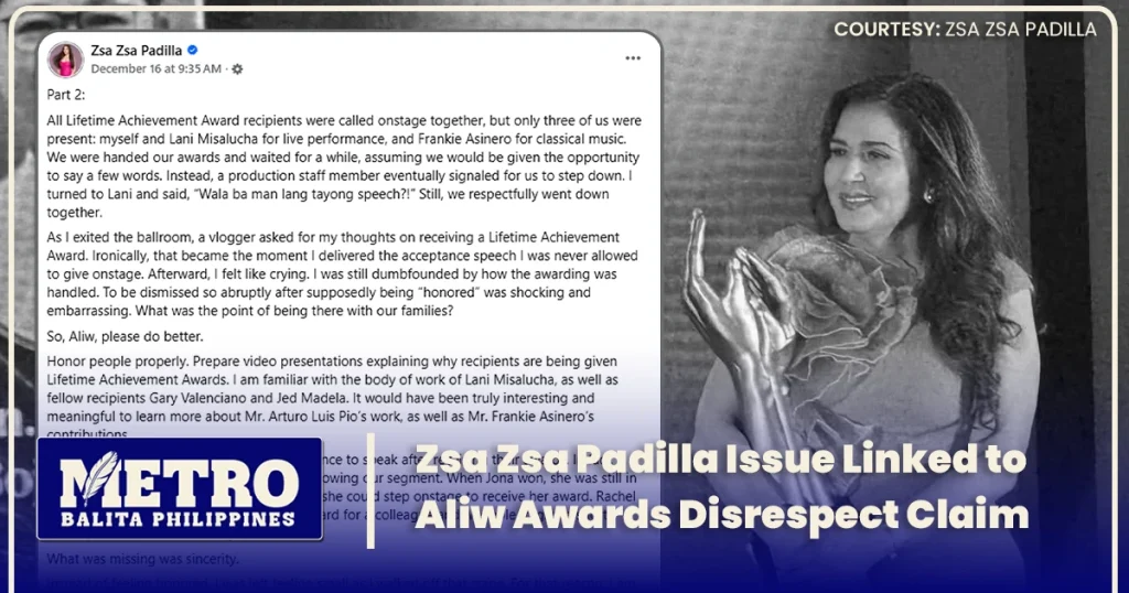 Zsa Zsa Padilla Issue Linked to Aliw Awards Disrespect Claim