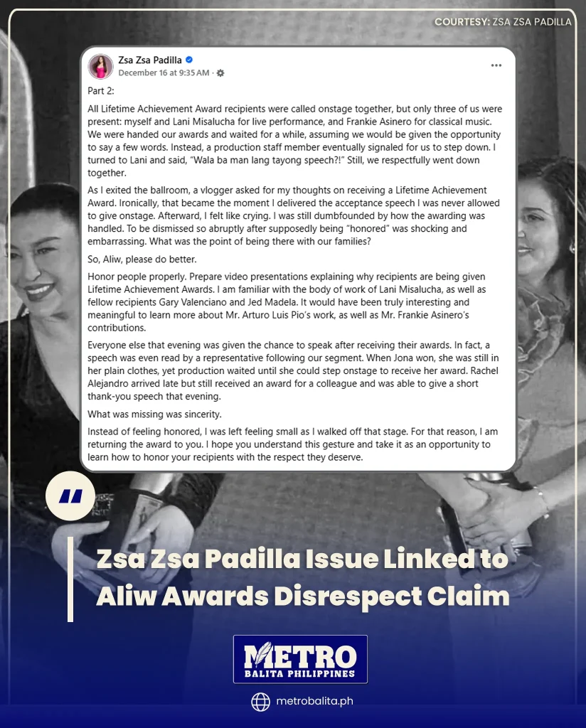 image of zsa zsa padilla issue linked to aliw awards disrespect claim