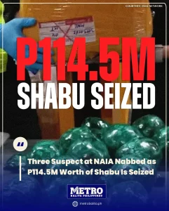 image of three suspect at naia nabbed as p114.5m worth of shabu is seized