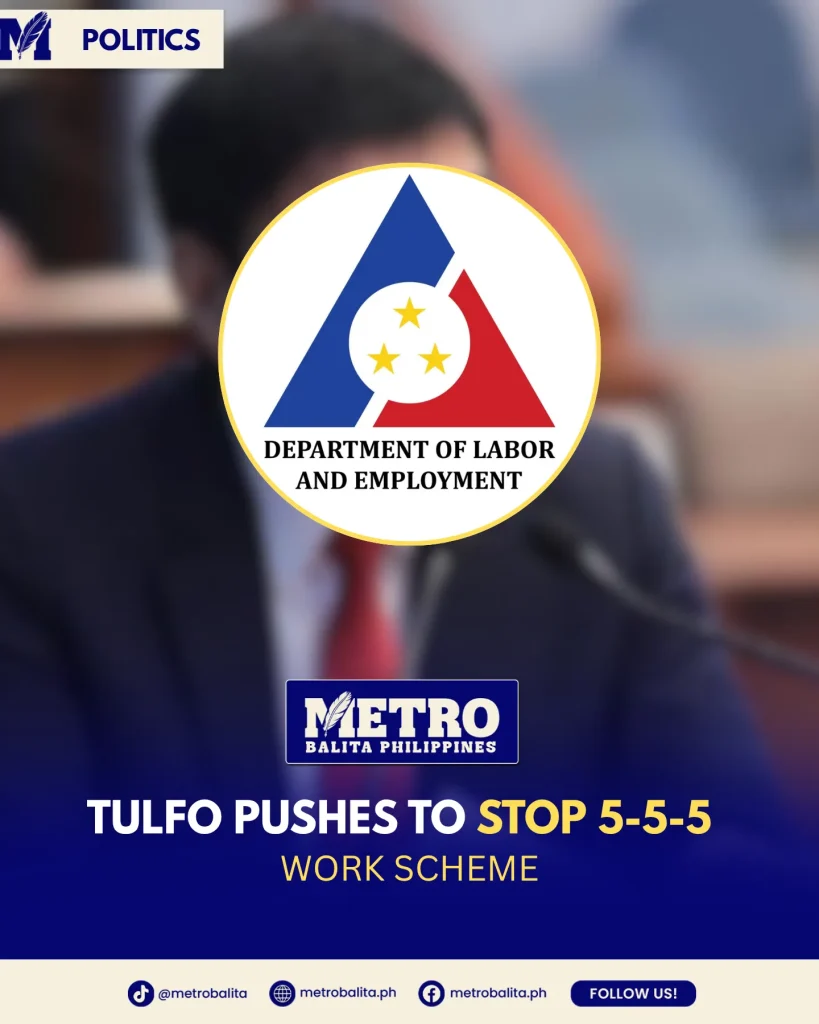 image of tulfo raises issue on 5-5-5 work scheme