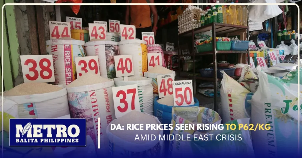 DA: Rice Prices Seen Rising to P62/kg Amid Middle East Crisis