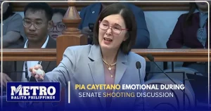 image of pia cayetano emotional during senate shooting discussion