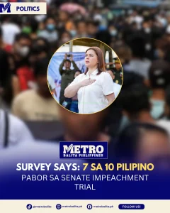 image of impeachment trial support vs vp sara duterte reaches 7 in 10 filipinos — octa