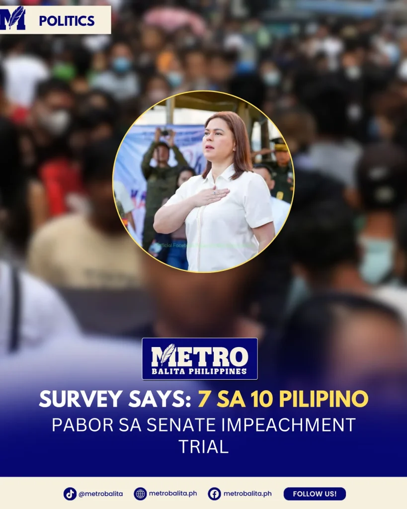 image of impeachment trial support vs vp sara duterte reaches 7 in 10 filipinos — octa